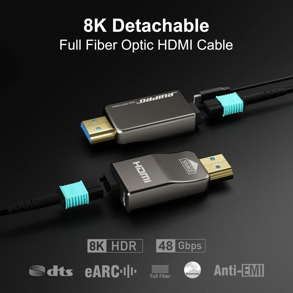 RUIPRO 8K HDMI 2.1 Cable 20FT Full Fiber Optic Detachable 48Gbps HDR eARC